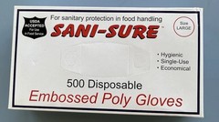 5 Boxes Of 500 SANI-SURE Disposable Embossed Single Use Poly Gloves Large NEW
