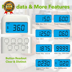 Watt Meter Plug with Backlight, Plug-In Socket Power Meter Electricity Usage Mon