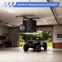 Ceiling Mounted Storage Rack Lift 4×4 Platform, Manual Crank, Adjustable Height