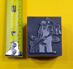 Antique VTG Man Saw House Construction Letterpress Print Type Ornament Cut Block