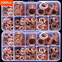 Copper Washer Gasket Nut and Bolt Set Flat Ring Seal Assortment Kit with Box M