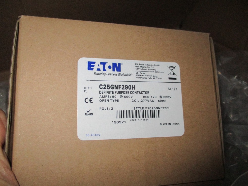 Eaton C25GNF290H Definite Purpose Contactor 2P 90A 600V, 277V Coil New in Box