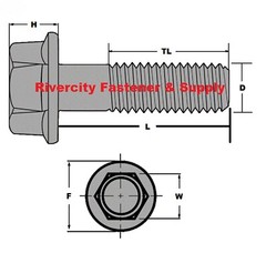 M6-1.0×40 Flange Bolts 6mm x 1.0 x 40mm Grade 10.9 Steel Screws M6x1.0 x 40