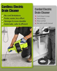 Cordless Drain Auger 25ft Auto Feed Snake Clog Remover 21V Power 2.0Ah Battery