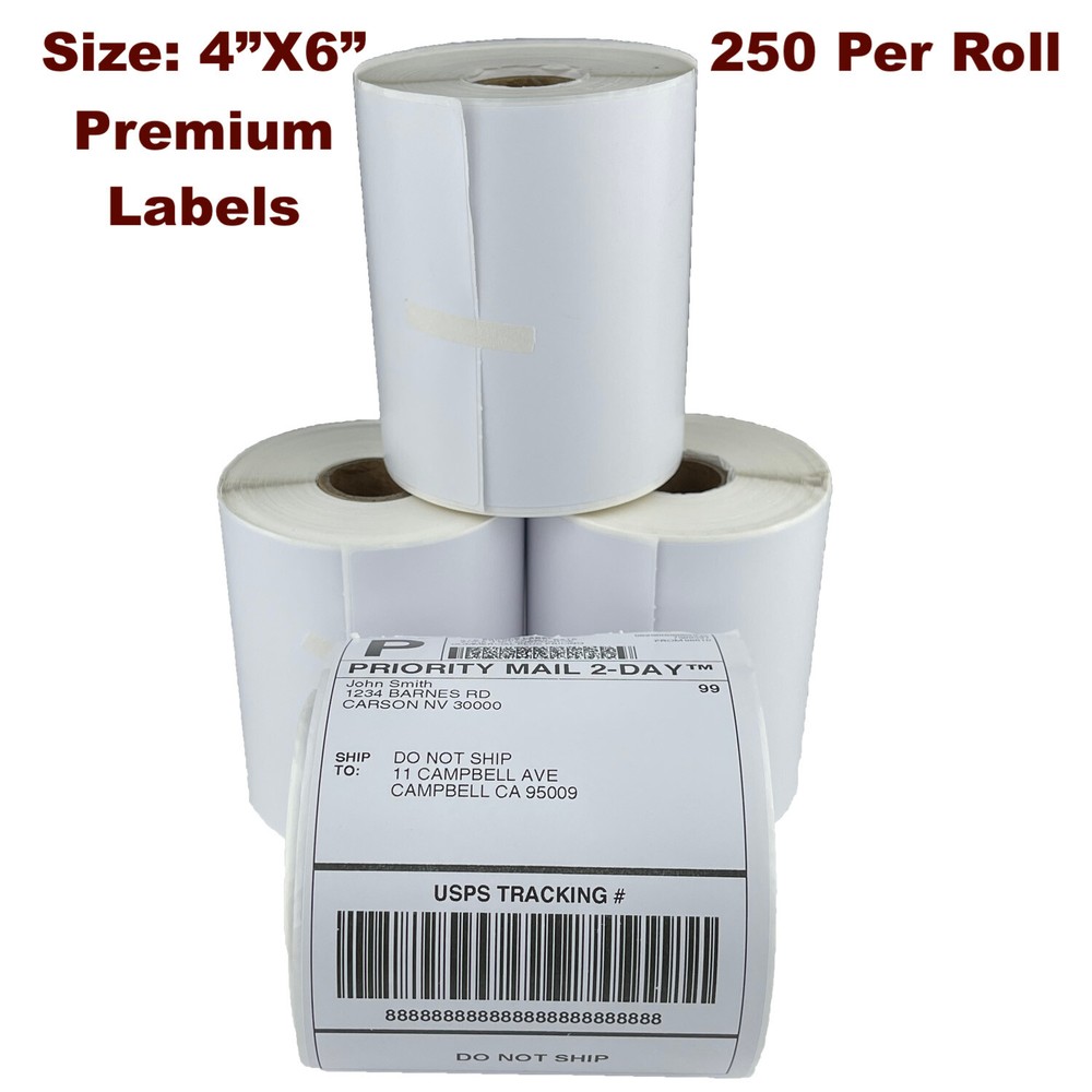 4 Rolls 4×6 Direct Thermal Shipping Labels – 250 per roll – 1000 labels