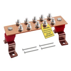 Copper Grounding Bus Bar Kit 7.88×2 In 10 Terminal Positions 600A 7.8 Inch