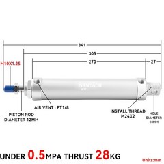 Pneumatic Air Cylinder Double Action 32mm Bore 200mm Stroke 2Pcs 8mm Fitting