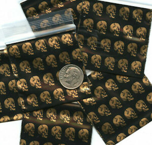 2020 Apple Baggies Gold Skulls 2 x 2″ mini ziplock bags 200 pc