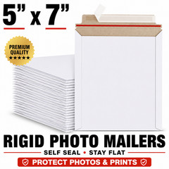 5×7 Rigid Photo Mailers White Self Seal Stay Flat Cardboard Envelopes
