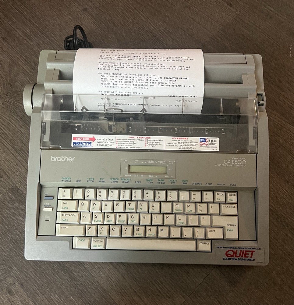 Brother GX-8500 Correctronic Word Processing Electric Portable Typewriter TESTED
