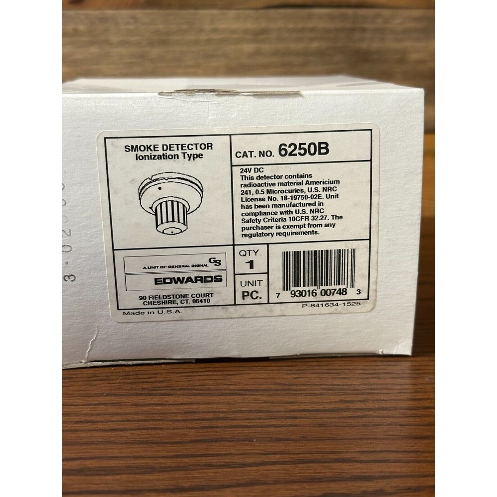 Edwards GS 6250B Ionization Type Smoke Detector 24VDC in Original Packaging