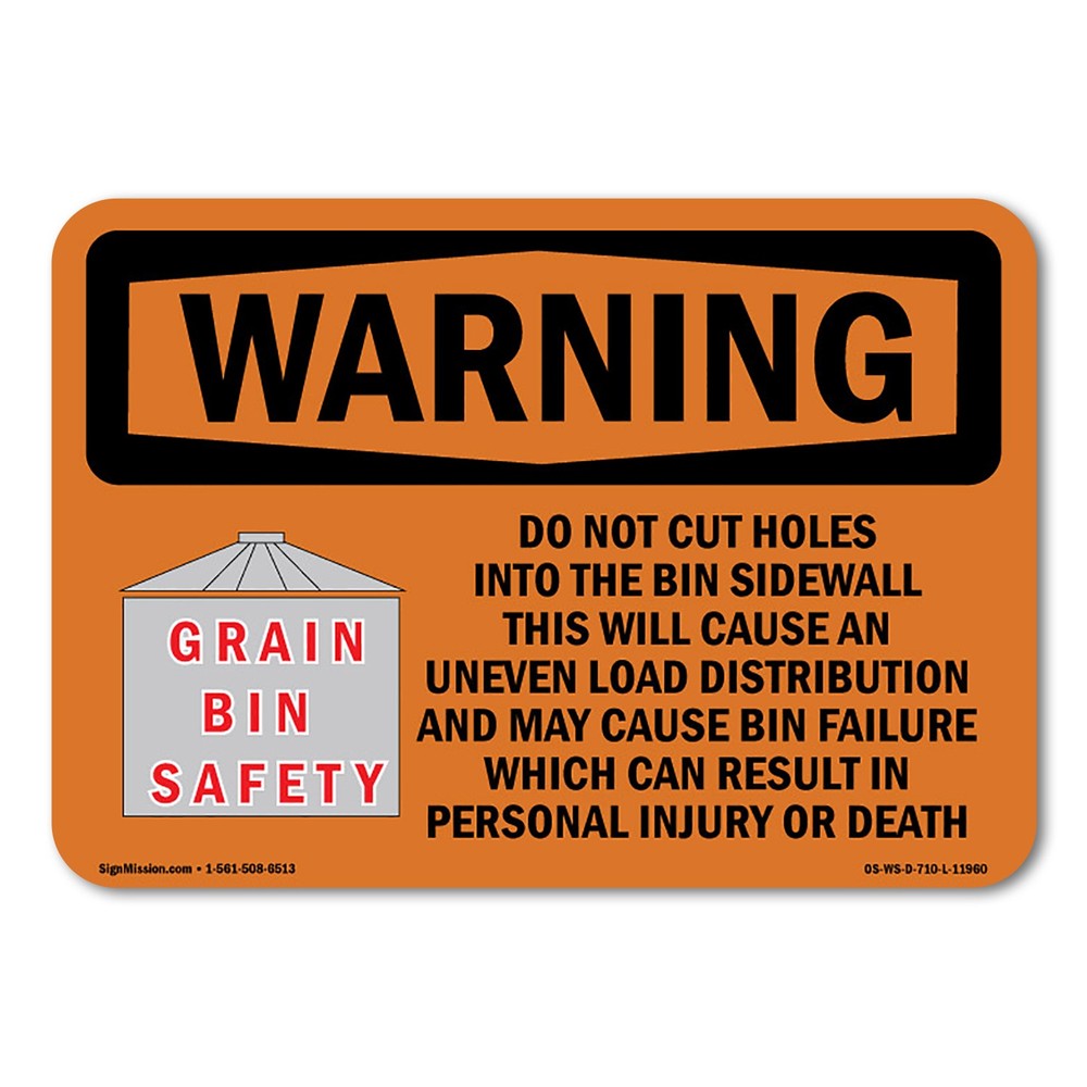 Grain Bin Silo Safety ANSI Warning Sign Metal Plastic Decal