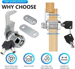 US General 5/8 Inch Black Toolbox Lock Replacement, Keyed Alike Cabinet Cam