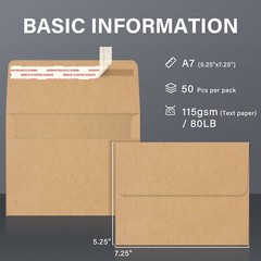 400 Kraft Invitation Envelopes 5×7 A7 for Wedding Cards 5.25″x7.25″ Self Seal