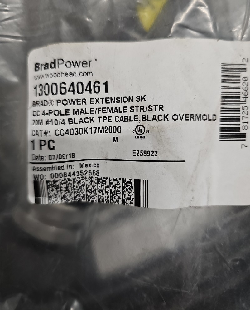 BRAD POWER CC4030K17M200G, DOUBLE-ENDED CORDSET, 1300640461, NIB