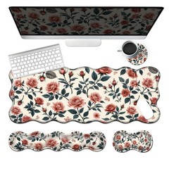 Keyboard Mouse Pad Set,Retro Flowers 31.5L x 11.8W inches, Retro