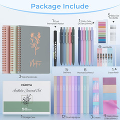50PCS Cute Spiral Notebook Stationary Set for Women, Bible Journal Set, 3PCS A5