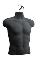 Torso Form Molded Man’s Shirt Frosted Fits S – L Hanging Male Mannequin Black