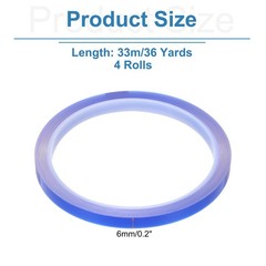 4 Rolls Blue 0.2 Inch x 36 Yards PET Film Electrical Tape 6mm x 33m