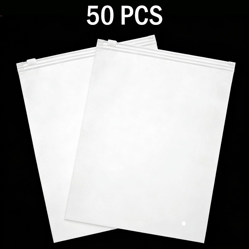 50 garment packaging bags, 7×8 inch frosted zipper bags with ventilation holes.