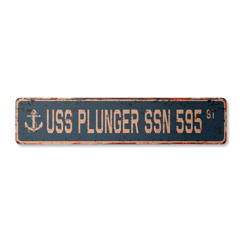 USS PLUNGER SSN 595 Vintage Street Sign us navy ship veteran sailor rustic gift