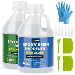 TAKIMO 68OZ Crystal Clear Epoxy Resin Kit – 1:1 Mixing Ratio, Bubble Free & A…
