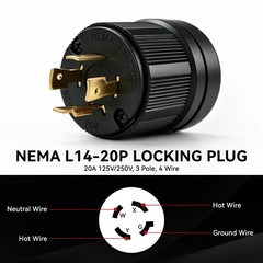 20A 125/250V L14-20P Generator Plug – Heavy Duty Twist Lock NEMA Connector