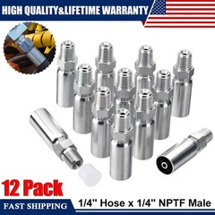 12 Pack Hydraulic Hose Fittings, 1/4″ I.D. Hose x 1/4″ NPTF Male with Protection