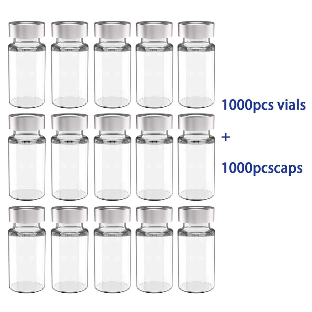 100/500/1000PCS 10ml Glass Vials Sample Vials w/20mm Crimp Top Clear Flat Bottom