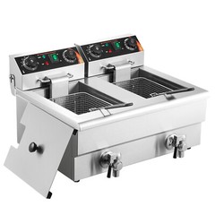22L Commercial Electric Deep Fryer Countertop Deep Fryer w/ Dual Tanks 3000W