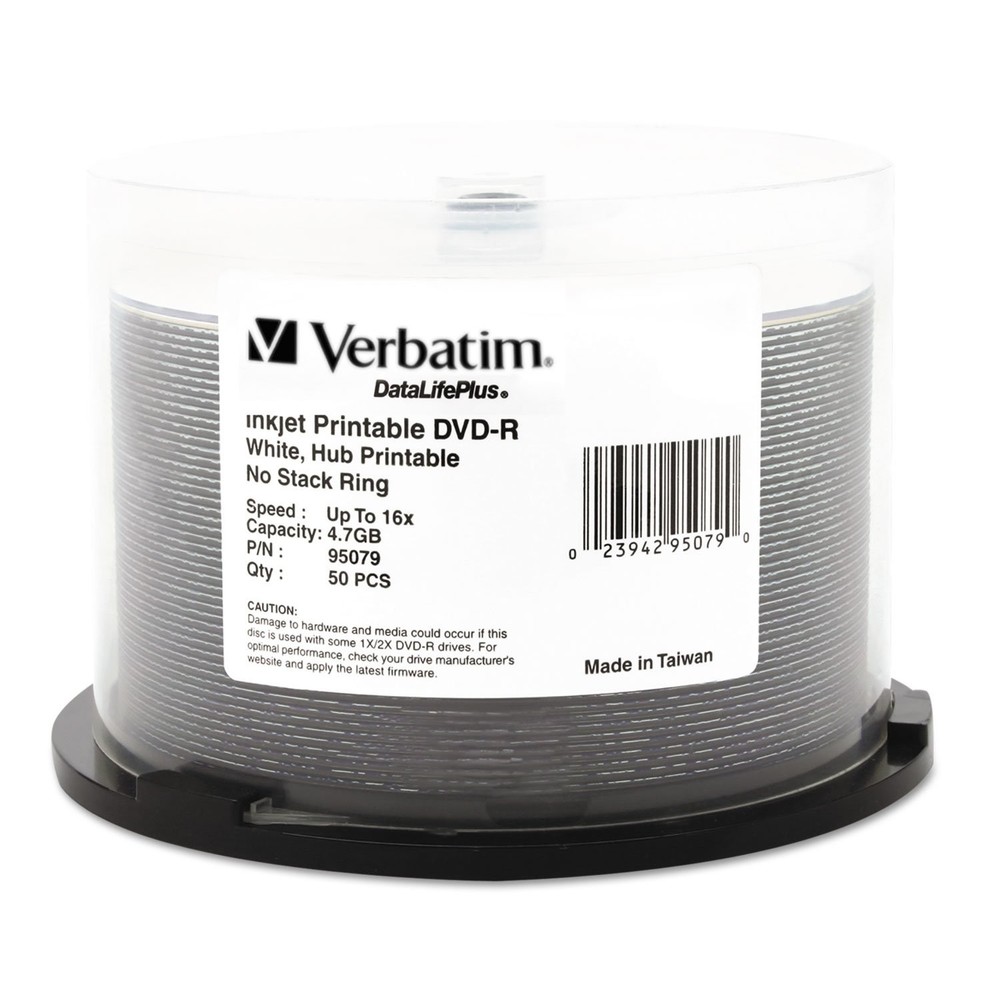 Verbatim DVD-R Blank Discs 4.7GB 16X DataLifePlus 50 Count (Pack of 1), White