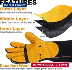 TOPDC Welding Gloves 16 Inches 932℉ Fire/Heat Resistant Leather Welding Gloves F