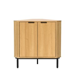 Fluted Corner Cabinet 2 Doors 2-Tier Shelves Freestanding Organizer Natural Oak