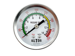 Air Pressure Gauge 2″ Dial Center Back Mount 1/4″NPT – 0 to 200PSI Color Coded