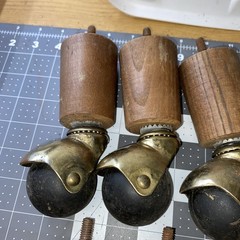Lot of 13 Vintage Wood Leg Black Rubber Roller Ball Swivel Casters