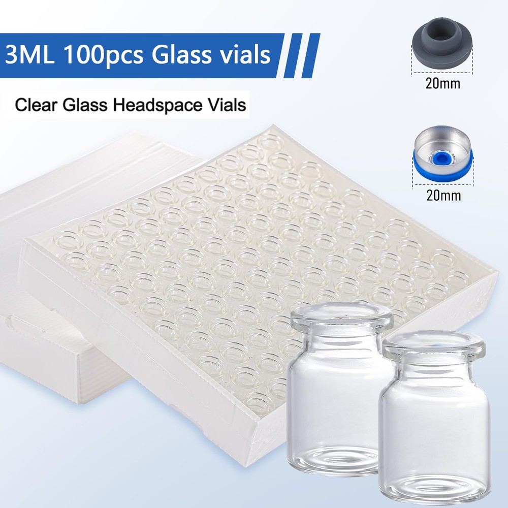 100PCS 3ml Glass Vials Headspace Vials Clear 20mm Crimp top Flat Bottom HPLC