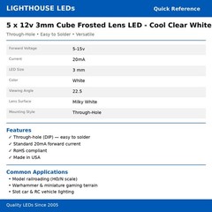 10 x 12v 3mm Cube Frosted Lens LED – Cool White LED – Ultra Bright (5v-15v)