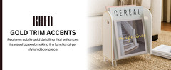 Acrylic Magazine Rack Holder & Gold Trim – 12.40″ x 10″ x 4.49″ – Crystal Lucite