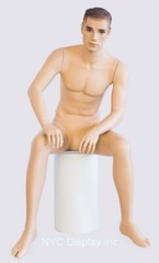 5 ft H Male Seated Mannequin, Skin tone with Face Makeup, M/L size, SFM54FT