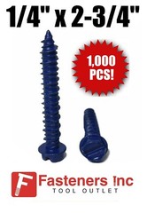 (Qty 1000) 1/4″ X 2-3/4″ Concrete Masonry Screw Anchors Tapcon Hex Head
