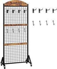 Display Grid Rack 5.2 ft Panel & Rustic Wood Stand Craft Art Gridwall Wire Tower