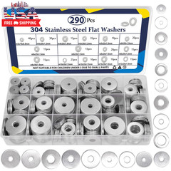 290Pcs Flat Washers, 304 Stainless Steel Fender Washers Assortment, 15 Different