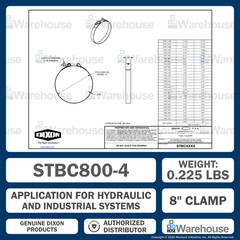 Genuine Dixon 8″ T-Bolt Clamp Pack – (4) STBC800 Stainless Steel Hose Clamps