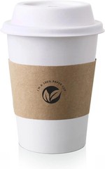 KTOB [50 pack] 12 oz Compostable Coffee Cups with Lids and Kraft Sleeves, Eco Fr