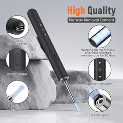 NEW LED Ear Wax Cleaner Ear Camera Otoscope with Light Cleaner Removal Kit-Black