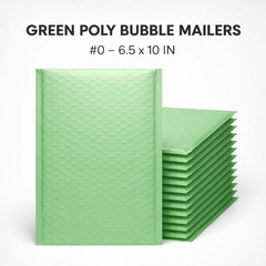 Green Padded Poly Mailers #0 6.5×10 Self Seal Shipping Envelopes