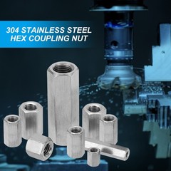 6Pcs M8 x 1.25-Pitch 60mm Length 304 Stainless Steel Coarse Hex Coupling Nut