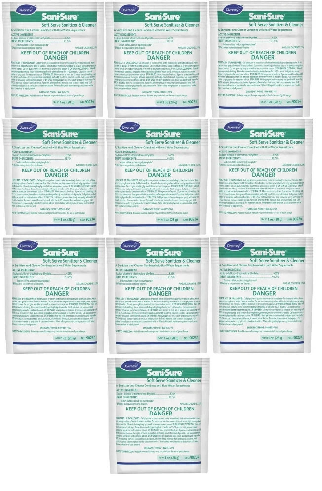 11 pack Diversey Sani-Sure Sanitizer/Cleaner 1oz Packets Soft Serve Machines