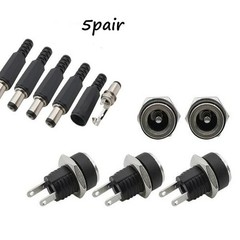 5 Pair DC 12V Male Female Socket Panel Mount Barrels Jack Plug Power Connector F