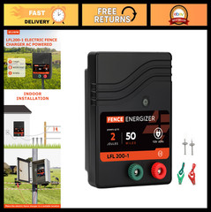 AC Powered Electric Fence Charger 50 Miles, 2 Joule Plug-in Energizer for Livest